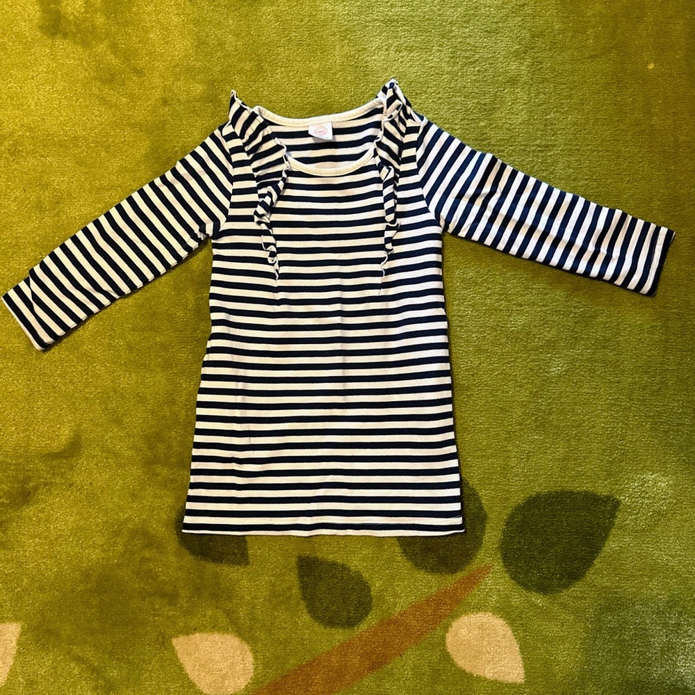 NWOT Wonder Nation Blue Cove & White Striped Ruffle Long Sleeve Dress 3T